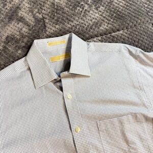 Michael Kors Mens Dress Shirt Blue White Micro Check Cotton Long Sleeve 0482
